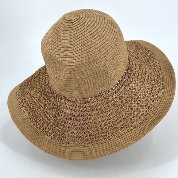 J. Crew Women's Straw Woven Textured Floppy‎ Sun Shade Hat Tan Size Medium - Picture 5 of 8